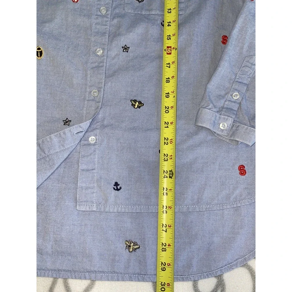 Superdry Womens‎ Long Sleeve Shirt L Madison Blue Embroidered Denim Button - Picture 7 of 11